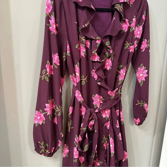 Draper James RSVP Plum Multicolor Floral Ruffle Wrap Lined Dress Size XS - Picture 5 of 7